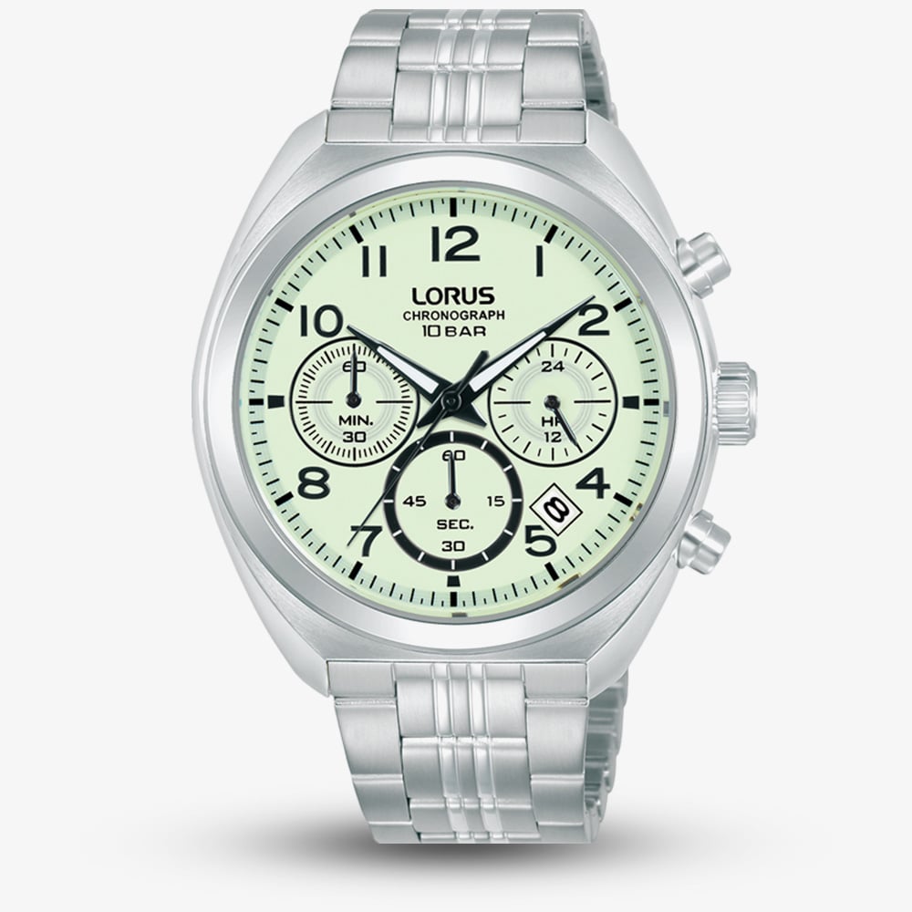 Lorus Men's   Silver  Chronograph Luminous Dial Watch Rt393kx9 , BrandAlley