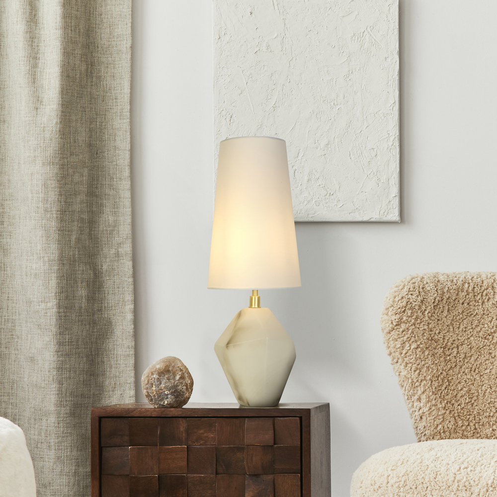 Searchlight   Apex 1Lt Table Lamp Satin Brass Metal White Resin White Shade , BrandAlley