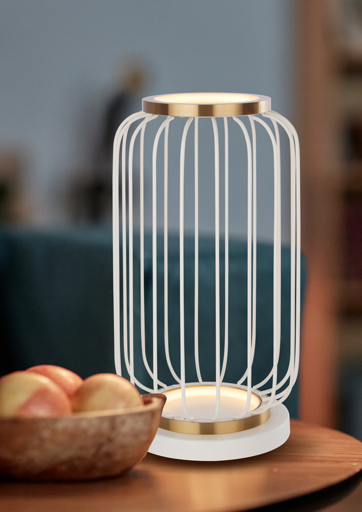 Searchlight   Caged LED Table Lamp - White & Satin Brass Metal , BrandAlley