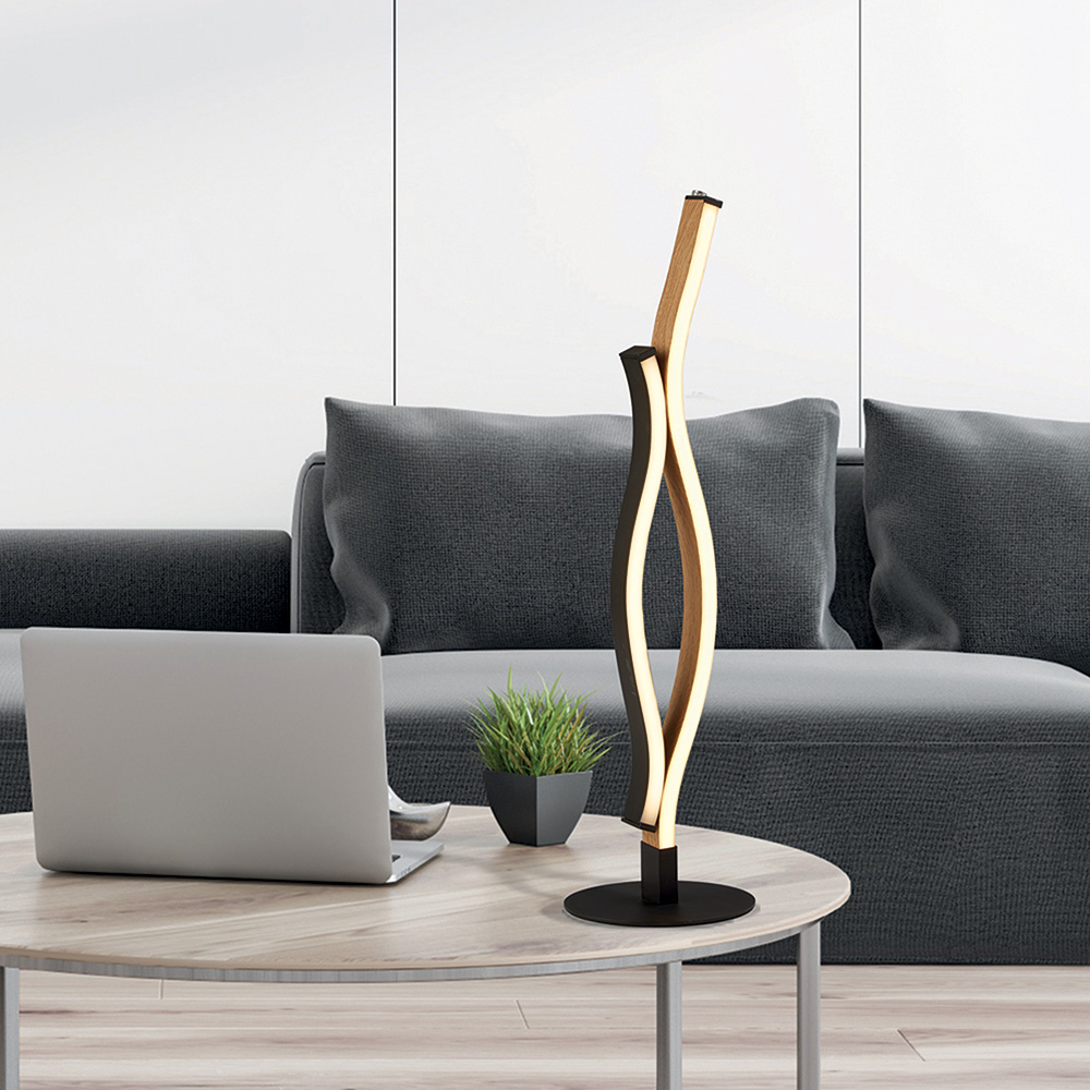 Searchlight   Bloom Table Lamp - Black Metal & Wood Effect , BrandAlley