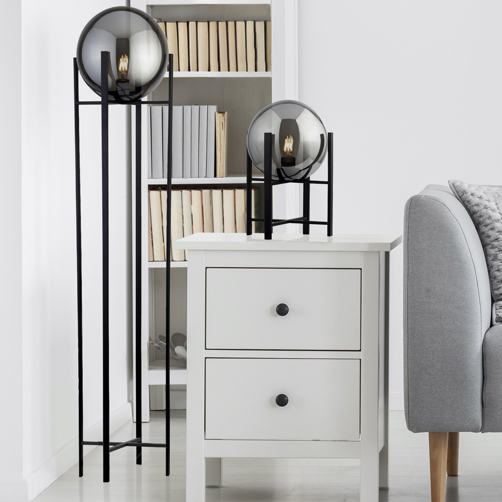 Searchlight   Amsterdam Floor Lamp  - Black Metal & Smoked Glass , BrandAlley