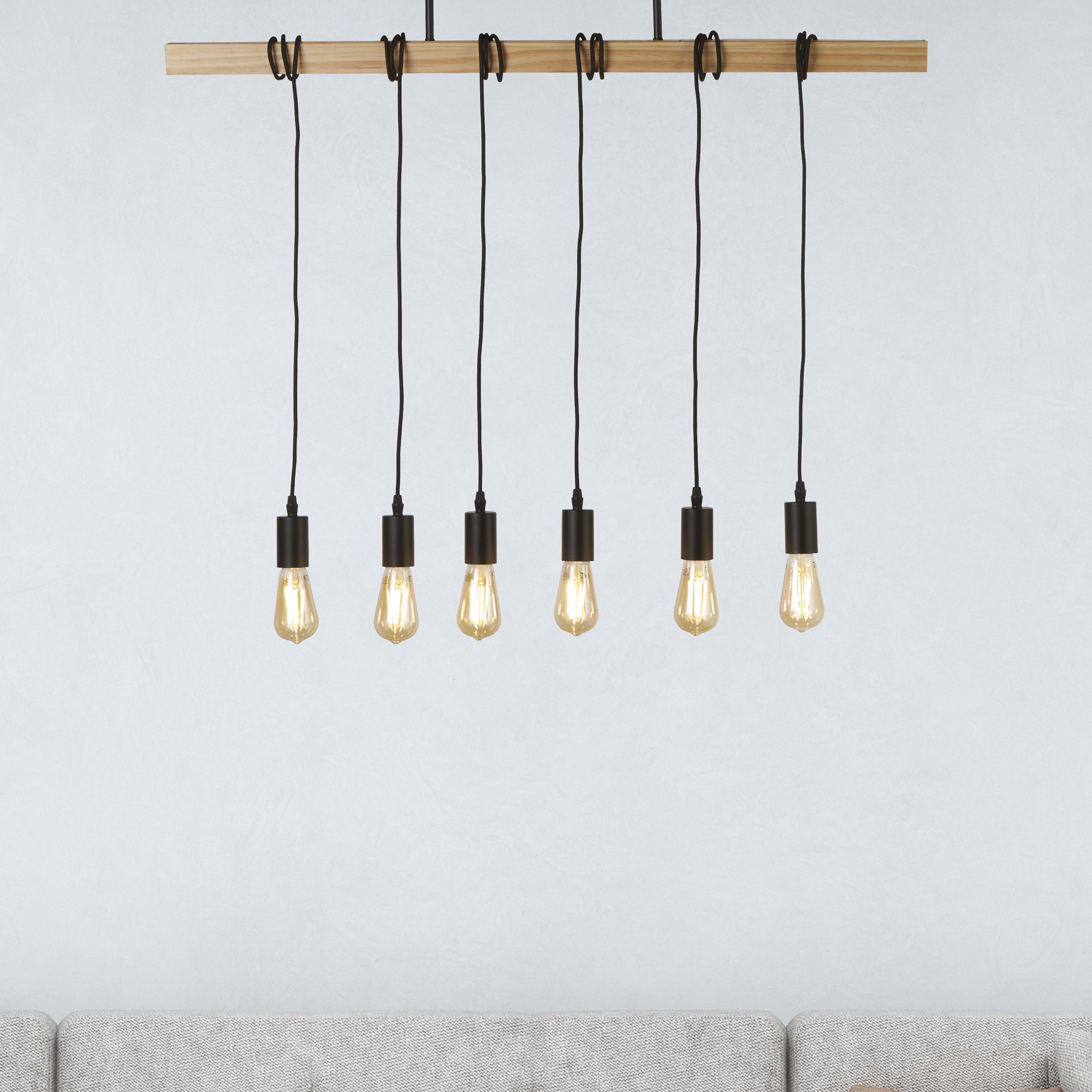 Searchlight   Woody  6Lt Bar Pendant - Natural Wood & Black Metal , BrandAlley