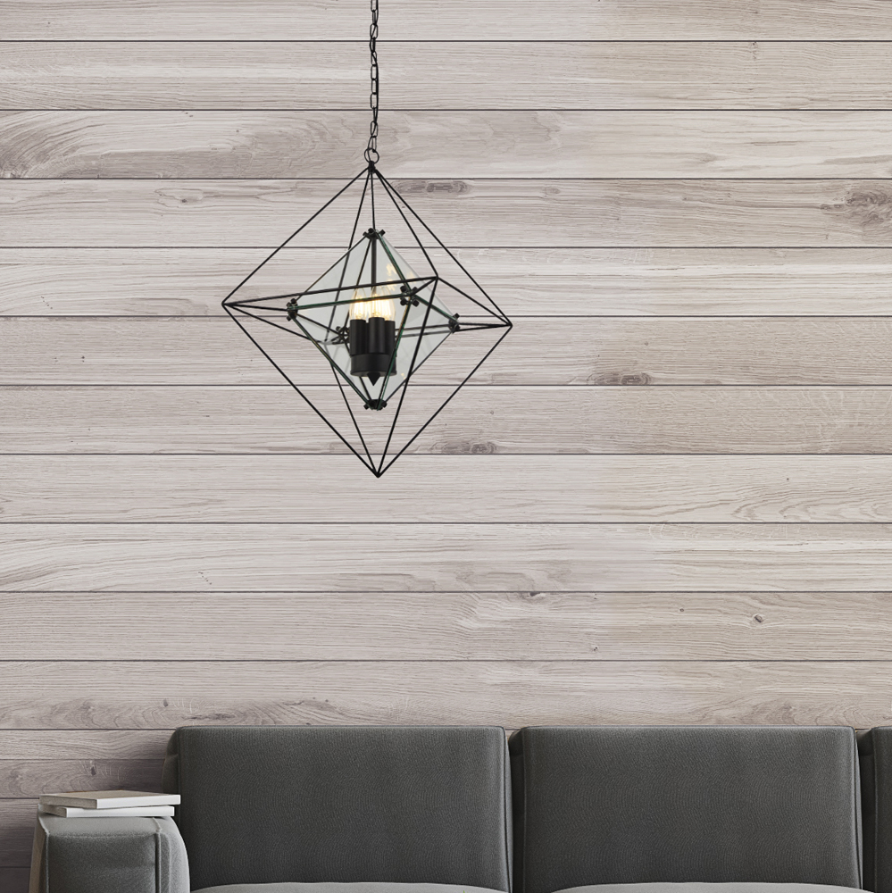 Searchlight    Black Diamond 3Lt Pendant - Metal & Clear Glass , BrandAlley