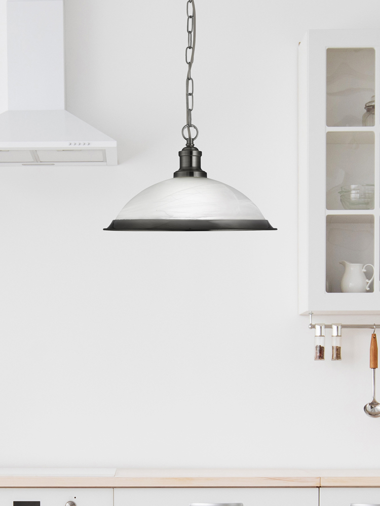 Searchlight    Silver Bistro Pendant - Satin Metal & Alabaster Glass , BrandAlley
