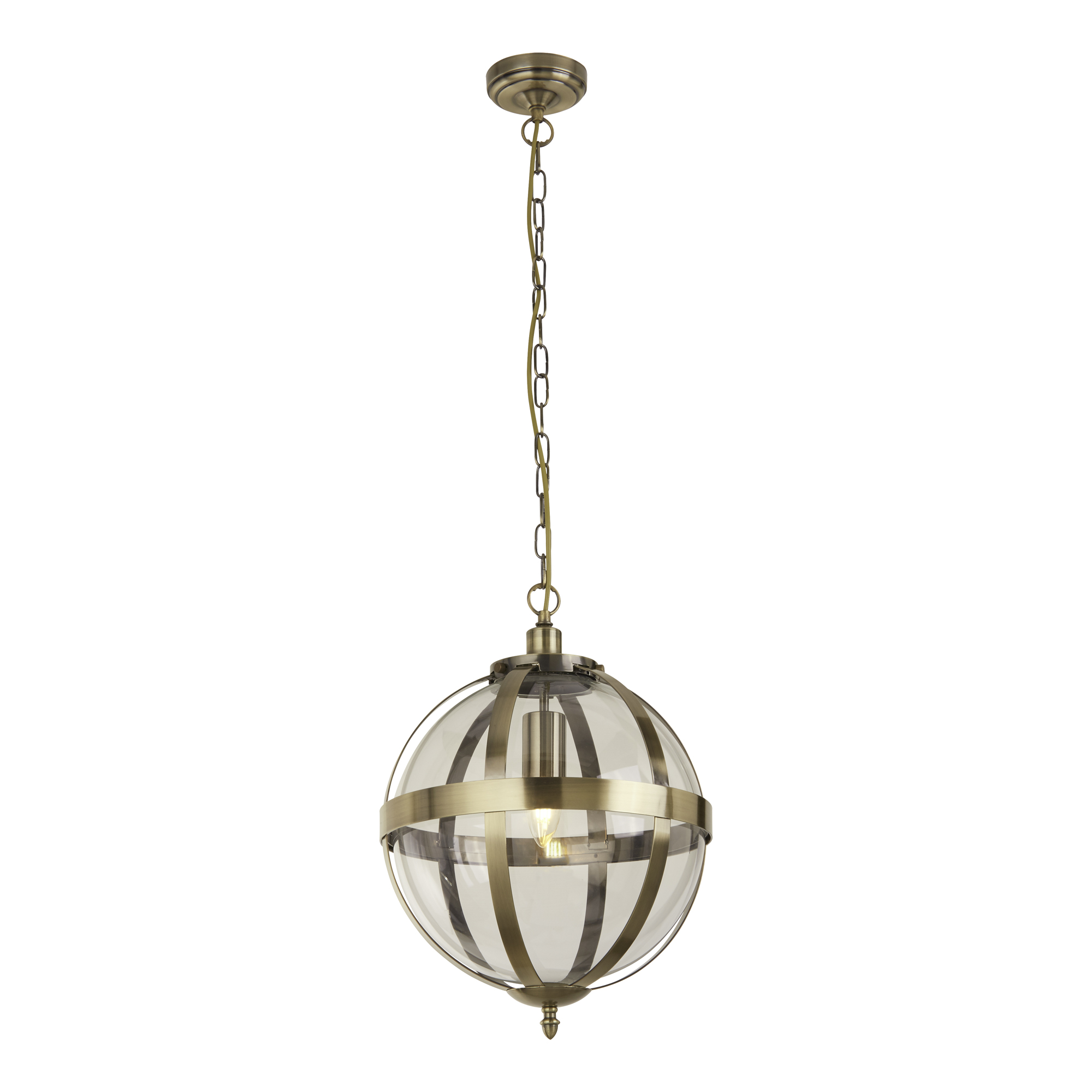 Searchlight   Pearl 25cm Pendant - Antique Brass Metal & Clear Glass , BrandAlley