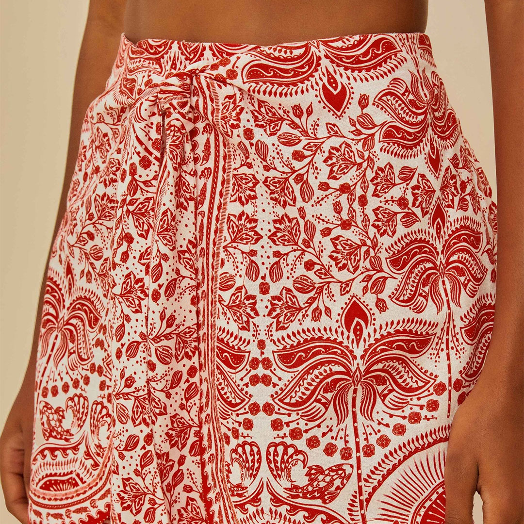 Farm Rio Women's   White Red / Printed Linen Blend Shorts in Size M, BrandAlley