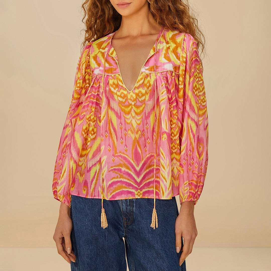 Farm Rio Women's   Pink Pineapple Tapestry Cotton Blouse in Size M, BrandAlley
