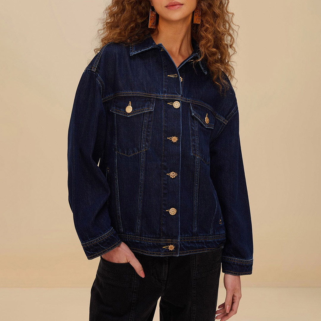 Farm Rio Women's   Navy Dark Blue Basic Denim Jacket in Size XL, BrandAlley