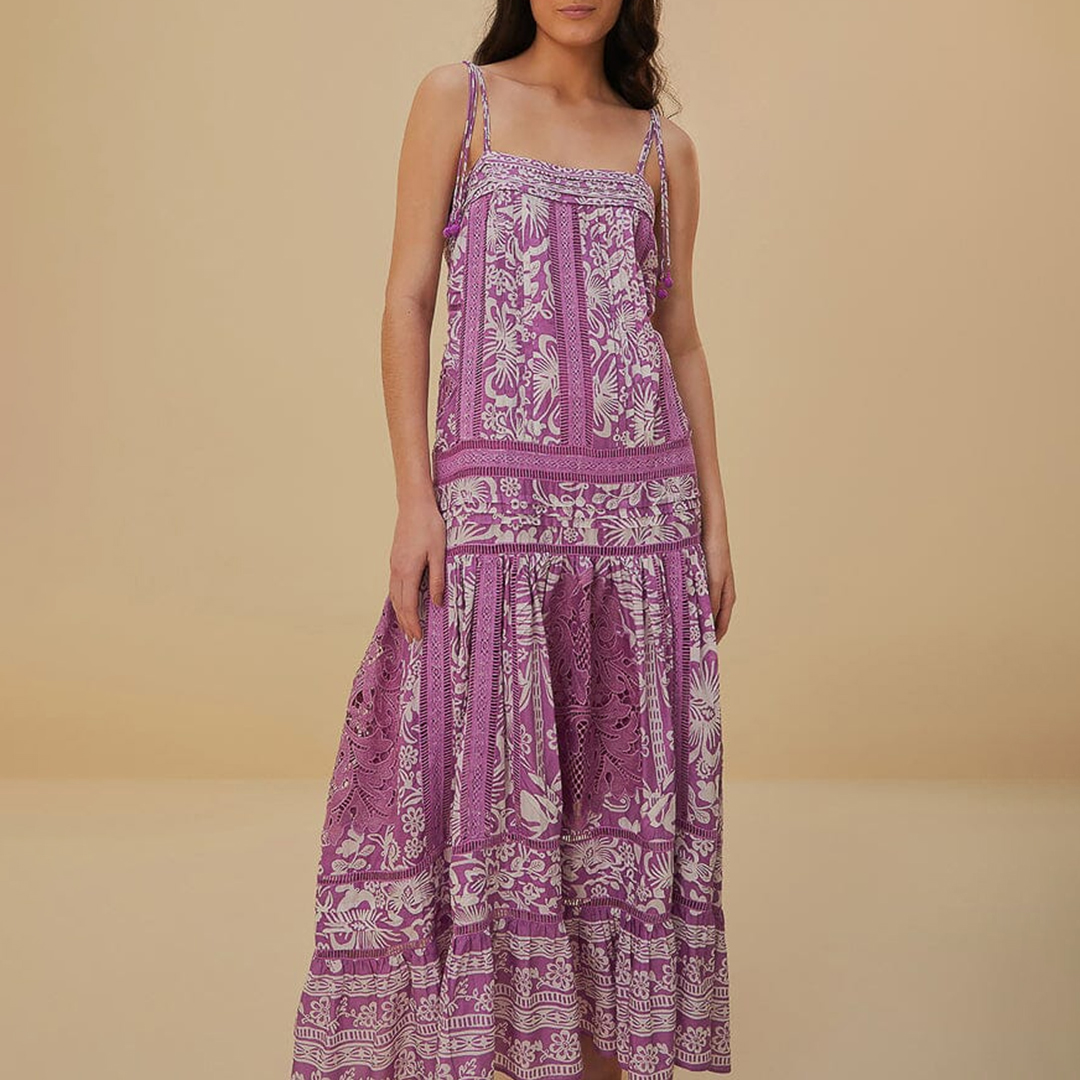 Farm Rio Women's  Lilac Sweet Garden Sleeveless Maxi Dress in Size L, BrandAlley