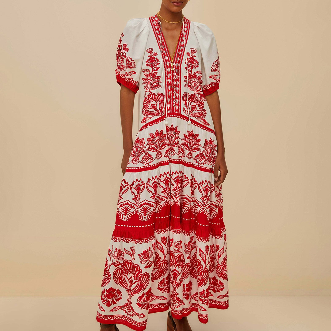 Farm Rio Women's  White Boho Garden Cotton Midi Dress in Size XL, BrandAlley