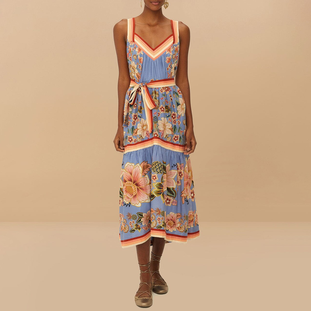 Farm Rio Women's  Blue Superbloom Tapestry Angled Maxi Dress in Size M, BrandAlley