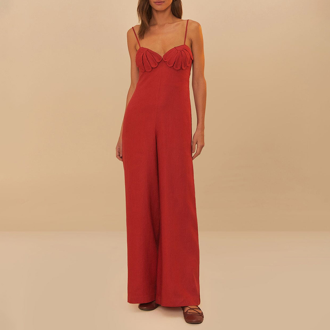 Farm Rio Women's  Red Petals Cup Maxi Linen Jumpsuit in Size M, BrandAlley