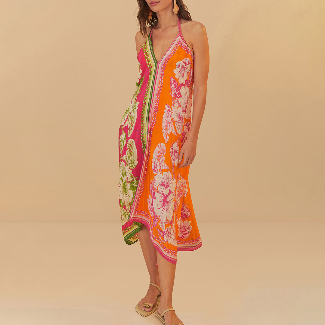 Farm Rio Women's  Floral Elegance Mixed Scarves Long Cover Up in Size M, BrandAlley
