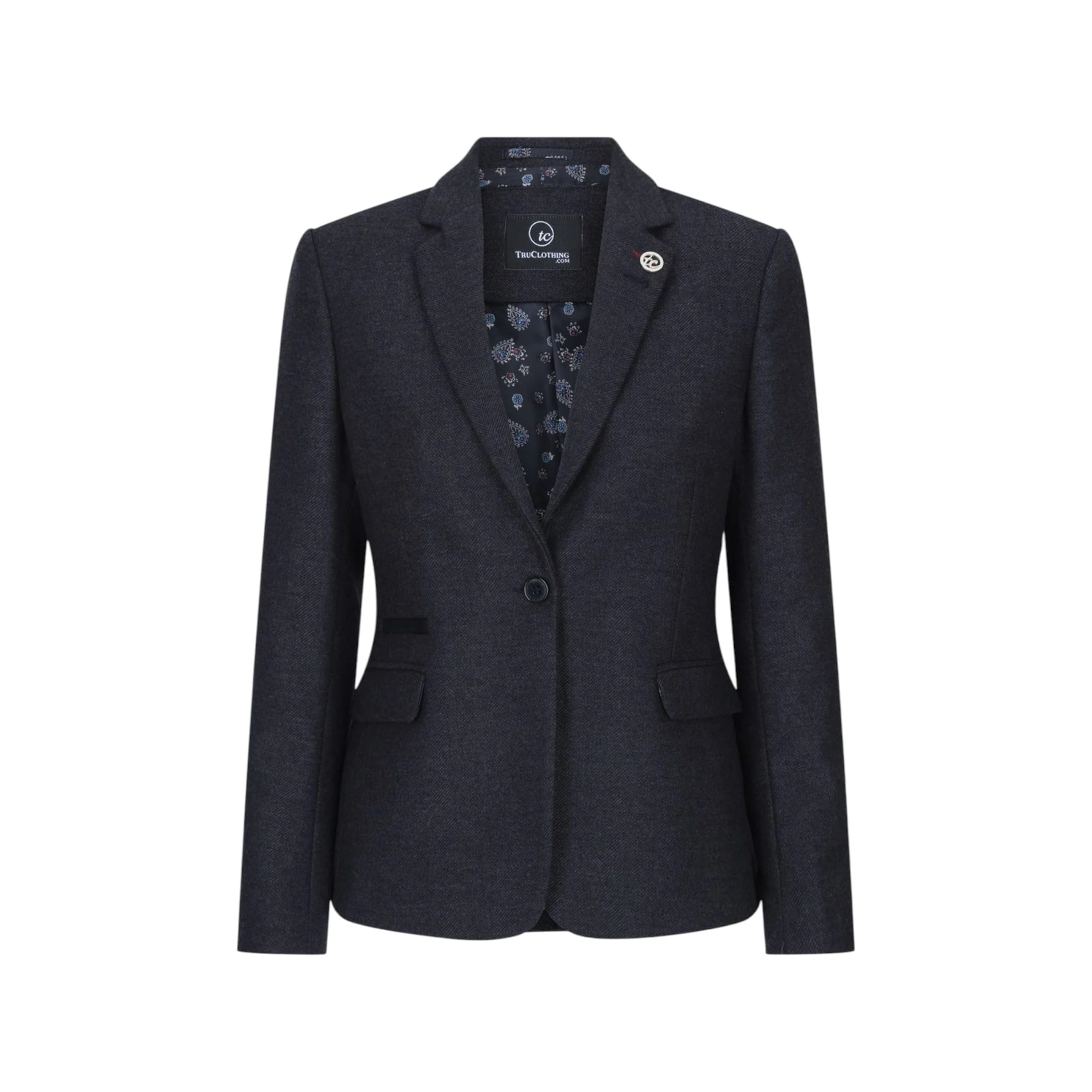 TruClothing Women's   Black Herringbone Check Tweed Wool Blend Blazer in Size 2XL, BrandAlley