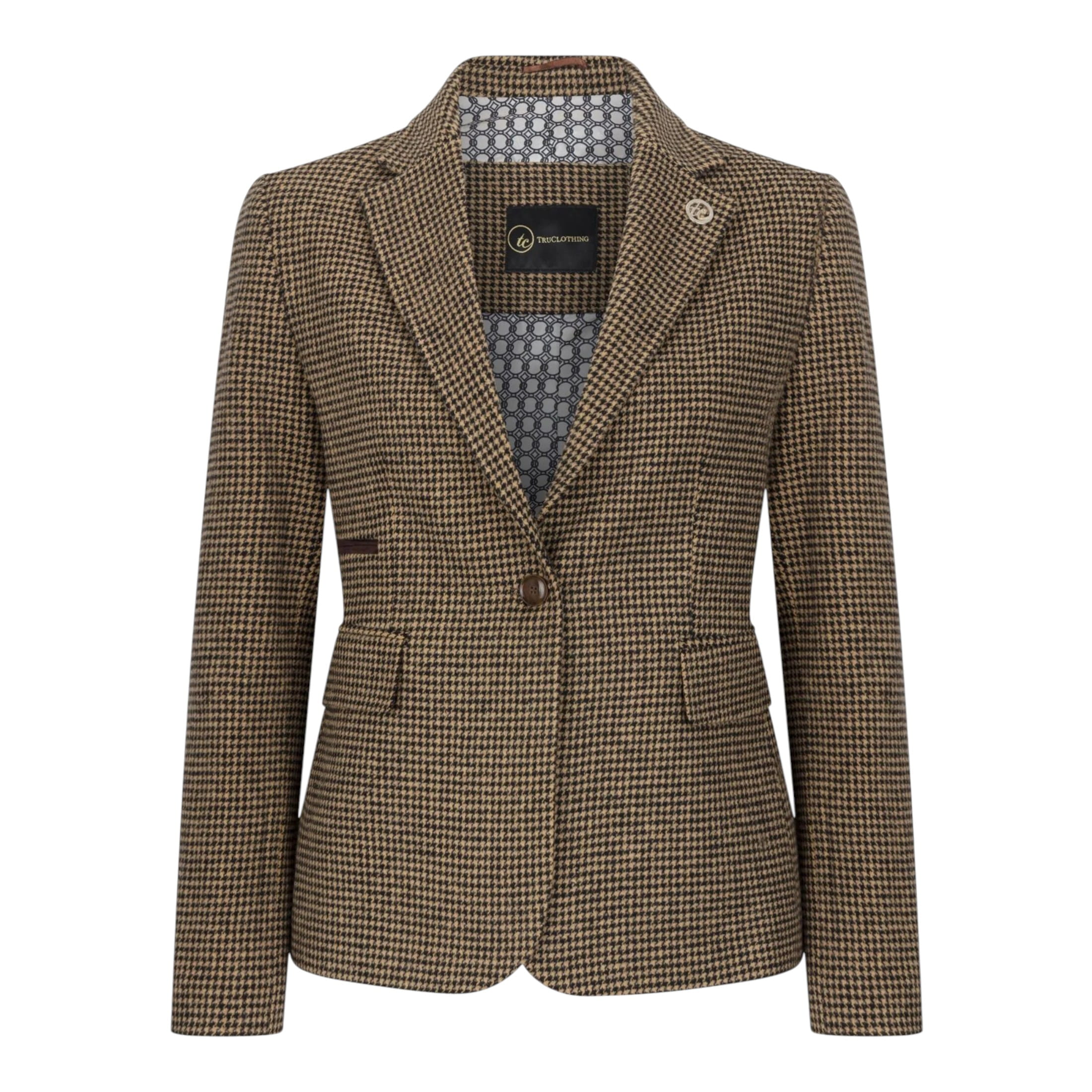 TruClothing Women's   Brown Tailored Dogtooth Wool Blend Tweed Blazer in Size L, BrandAlley