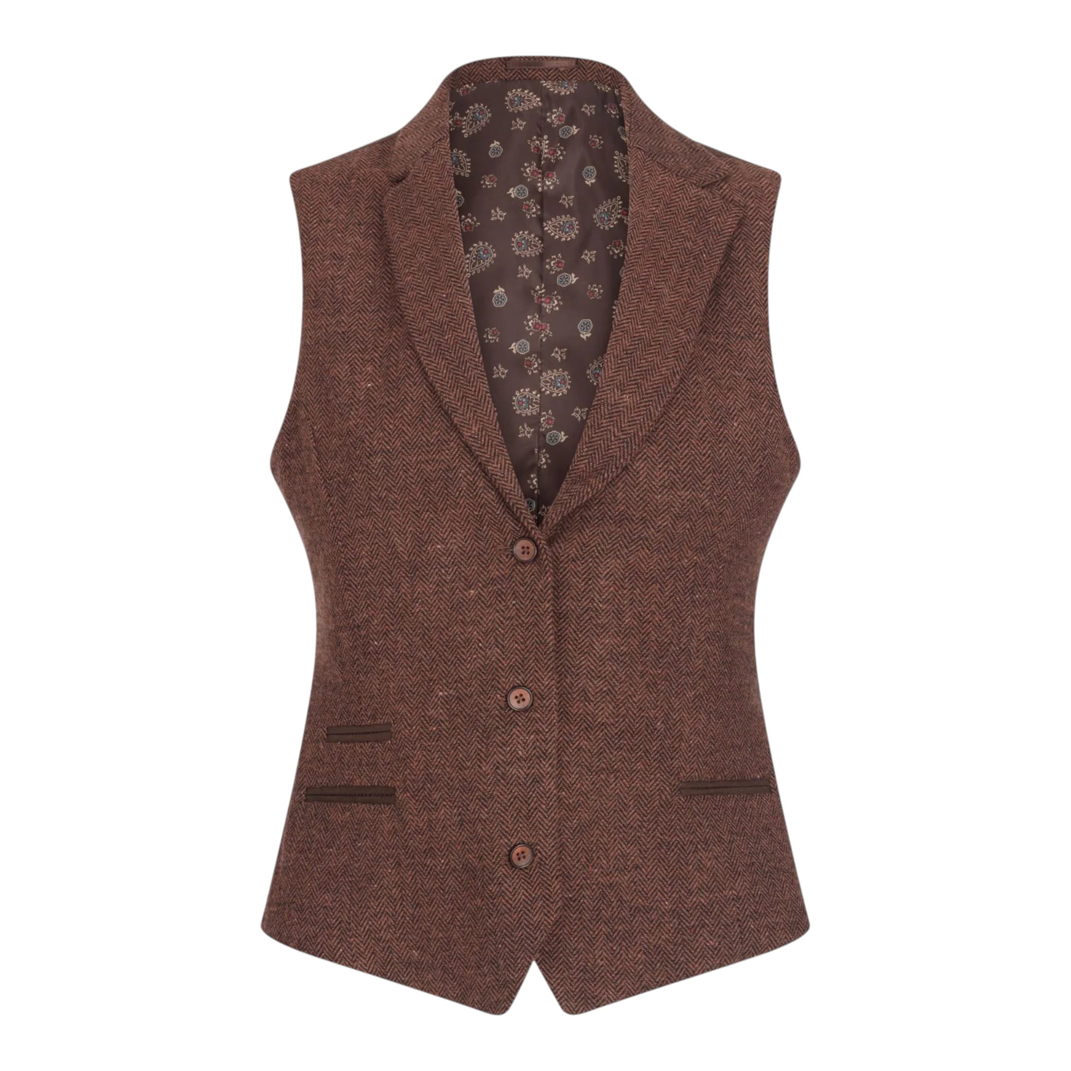 TruClothing Women's   Rust Brown Herringbone Wool Tweed Check Waistcoat in Size L, BrandAlley