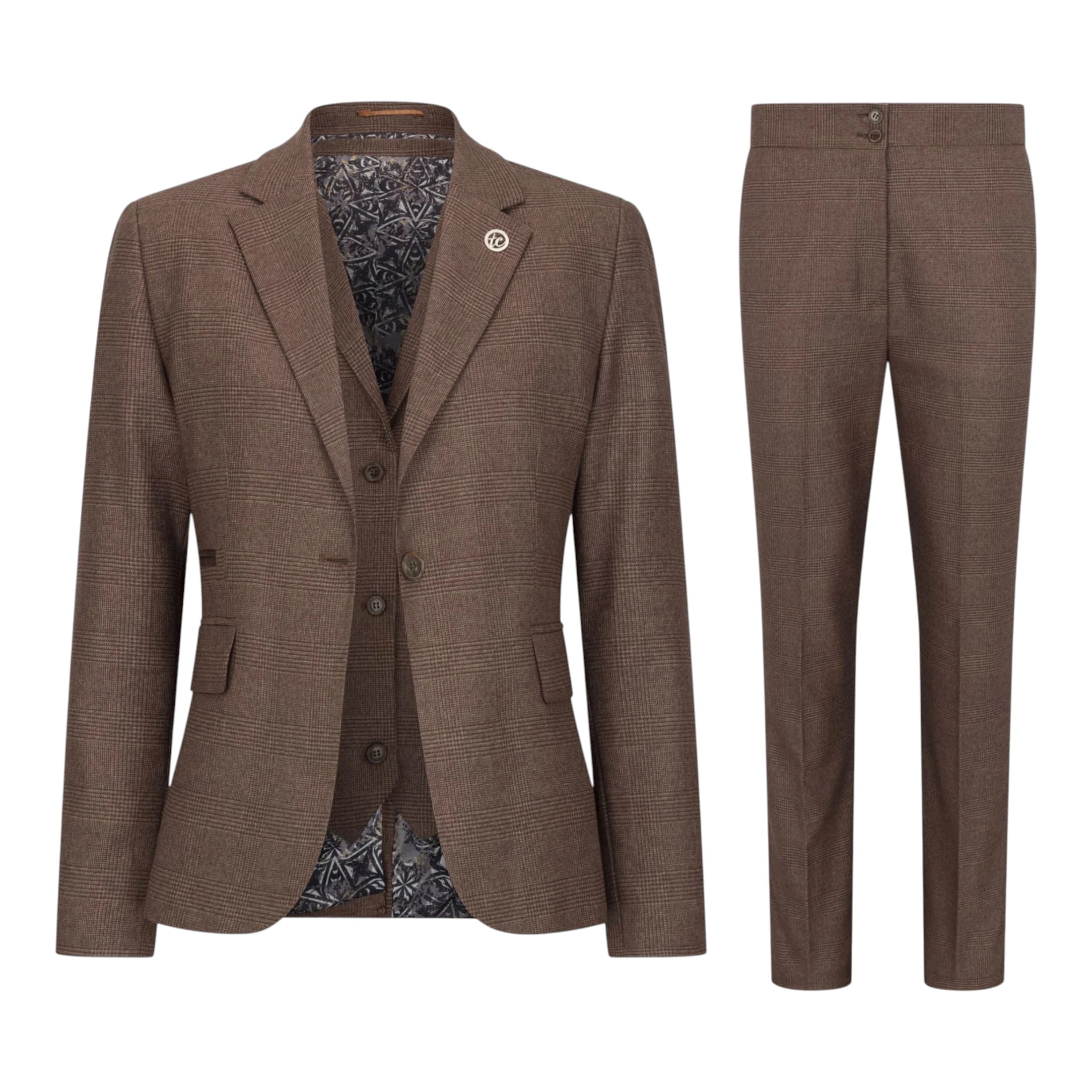 TruClothing Women's   Brown Three-Piece Tailored Fit Suit In Prince Of Wales Check in Size 3XL, BrandAlley