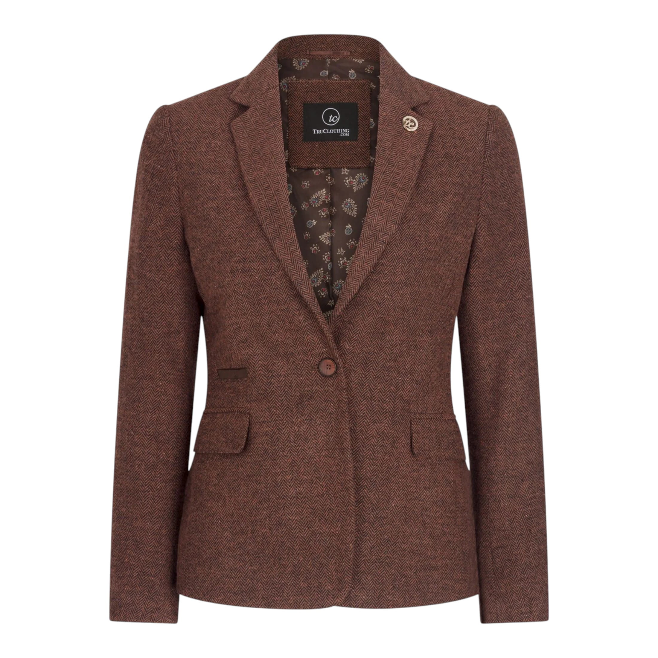 TruClothing Women's   Rust Brown Herringbone Wool Tweed Check Blazer in Size XS, BrandAlley