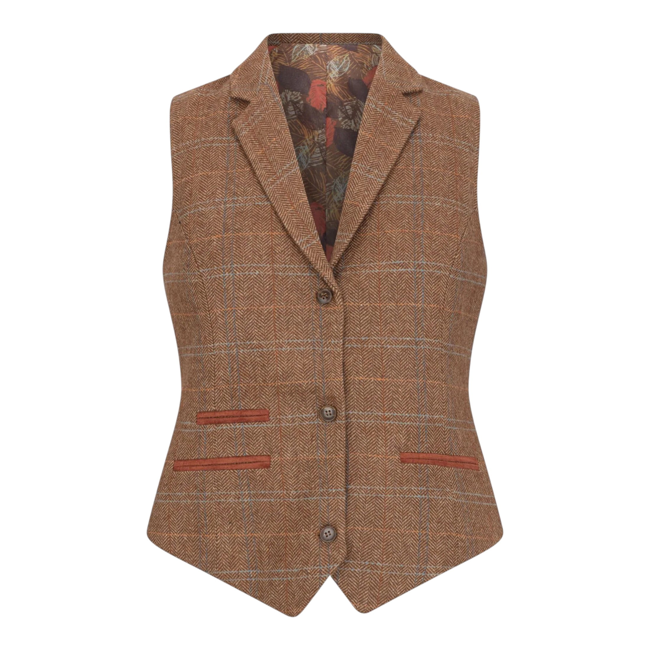 TruClothing Women's   Brown Oak Tailored Fit Tweed Waistcoat In Herringbone Check in Size XS, BrandAlley