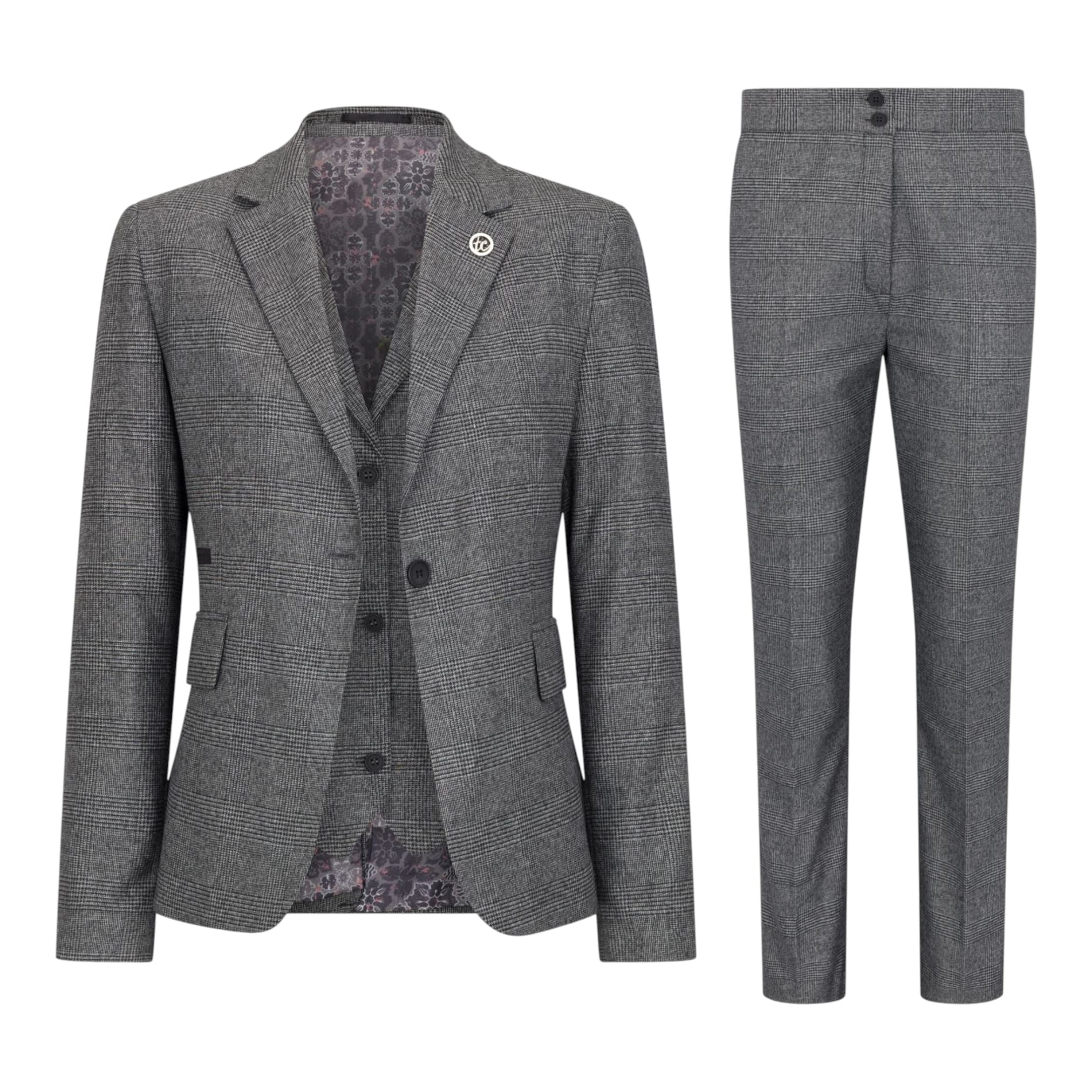 TruClothing Women's   Grey Three-Piece Tailored Fit Suit in Prince of Wales Check in Size M, BrandAlley