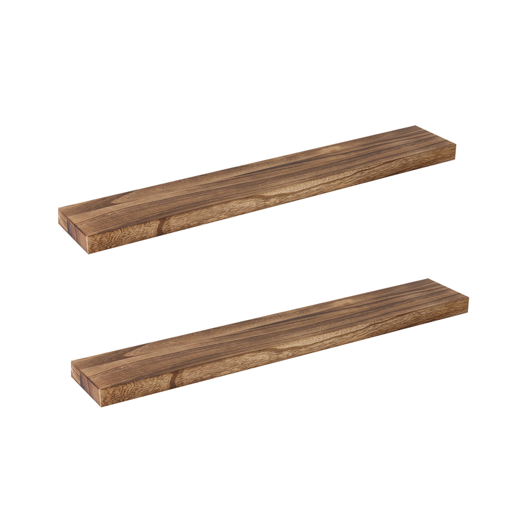 Levede    Brown Wall Floating Shelves Wooden Mounted Storage Free Brackets Set 2Pcs 35.5In 90Cm in Size Large, BrandAlley