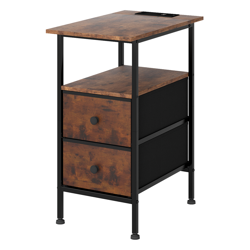 Levede   Bedside Table Side Cabinet Storage Nightstand Charging Station 2 Drawers , BrandAlley