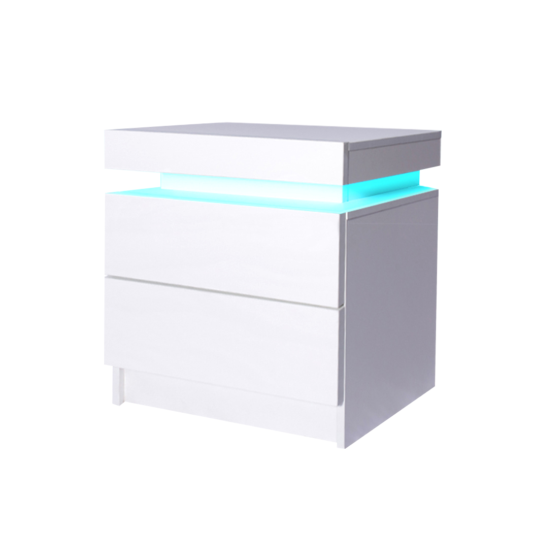 Levede   Bedside Tables RGB LED Side Table 2 Drawers High Gloss Nightstand Cabinet , BrandAlley