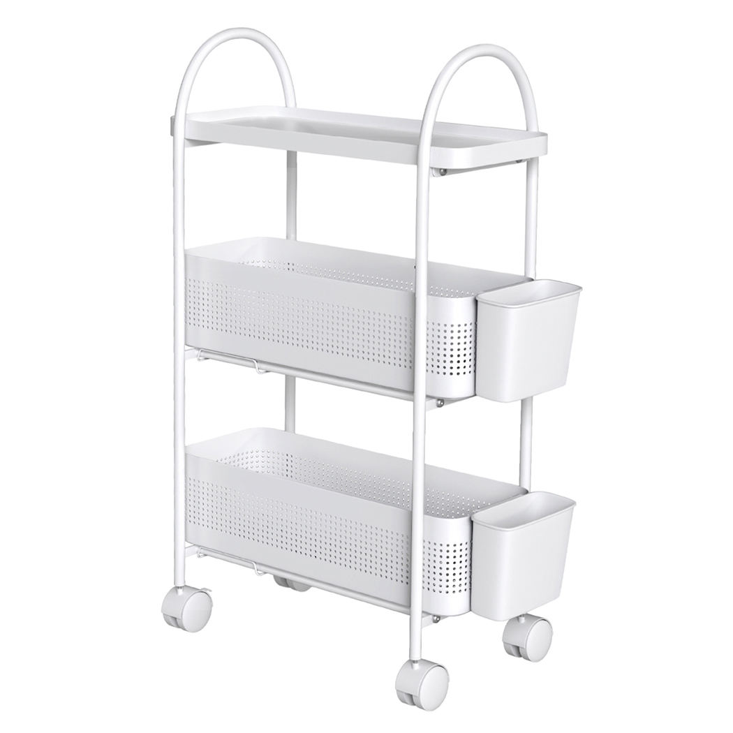 Levede    White 3 Tier Narrow Trolley Cart On Wheels Pull Out And Hanging Storage Basket , BrandAlley