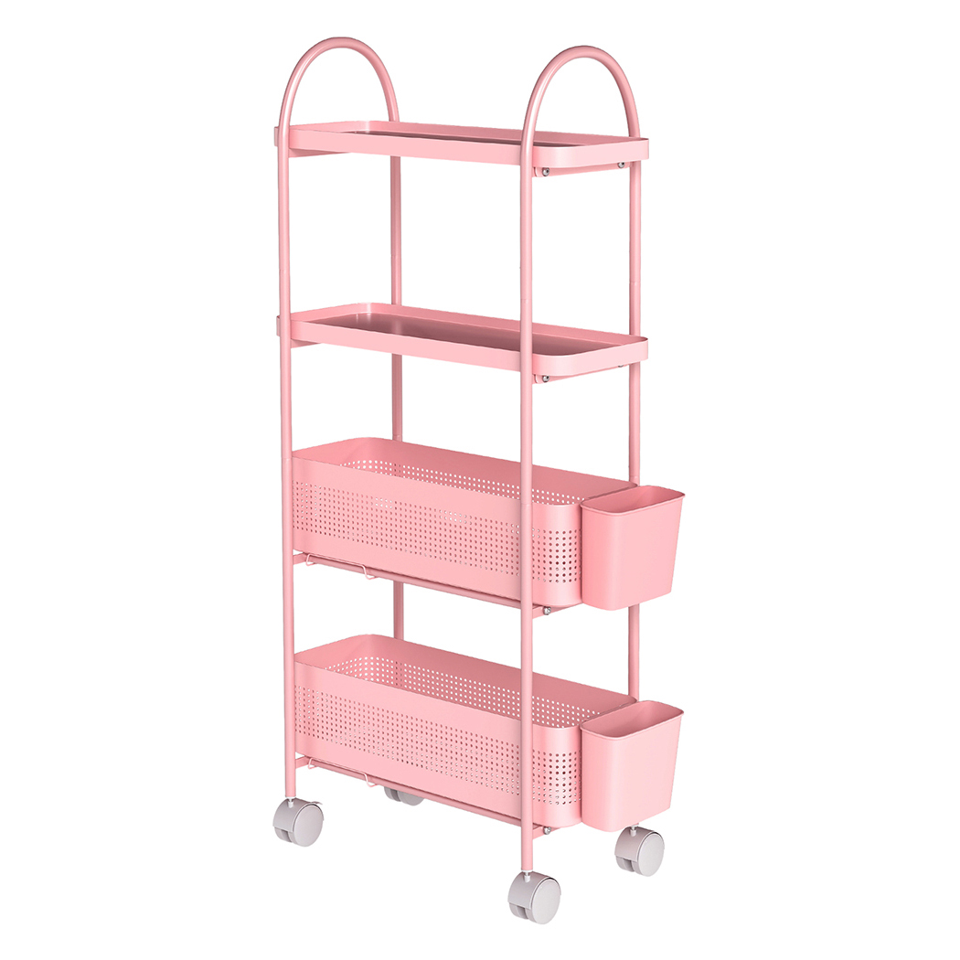 Levede   4 Tier Kitchen Storage Trolley Cart on Wheels for Narrow Space Metal Pink , BrandAlley