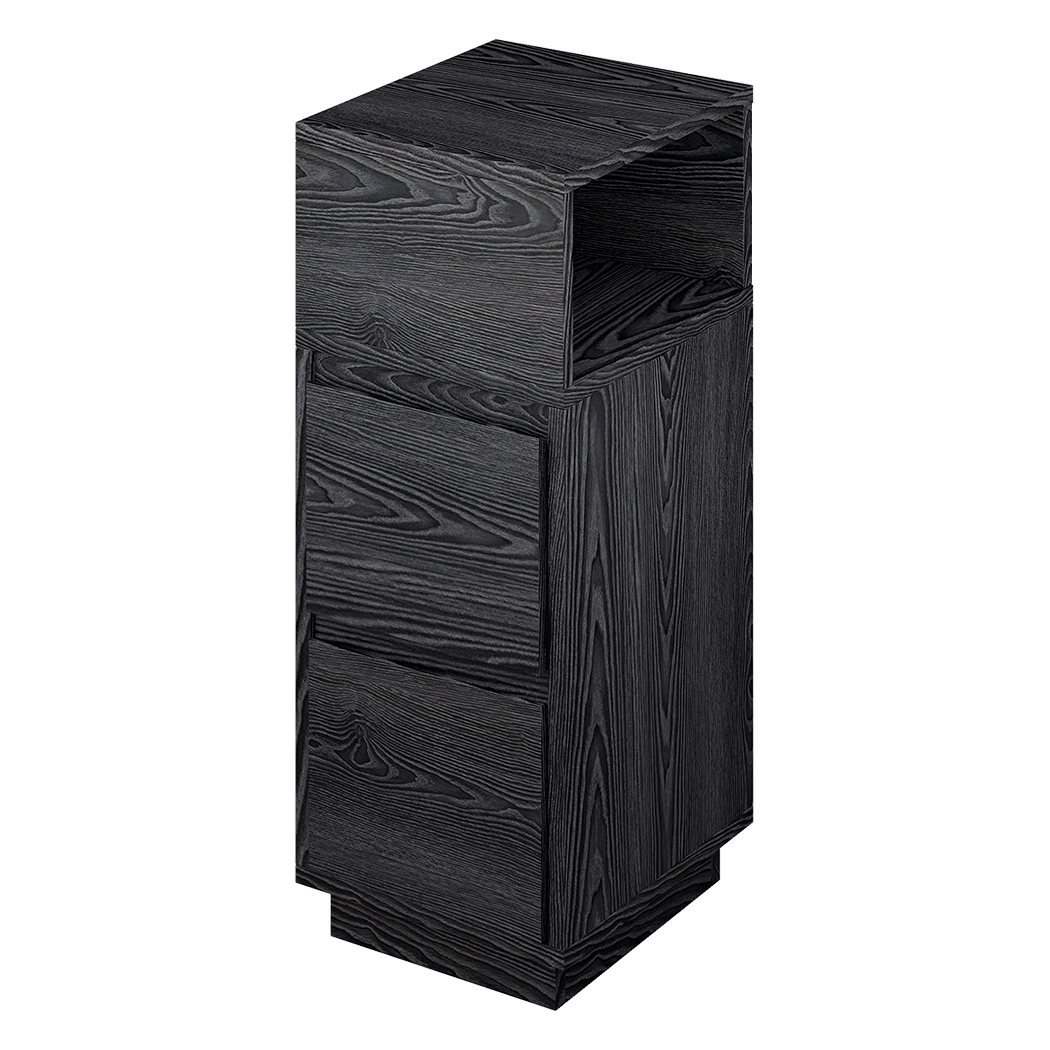 Levede   Slim Bedside Table Storage Nightstand with 2 Drawers & Open Shelf Black , BrandAlley