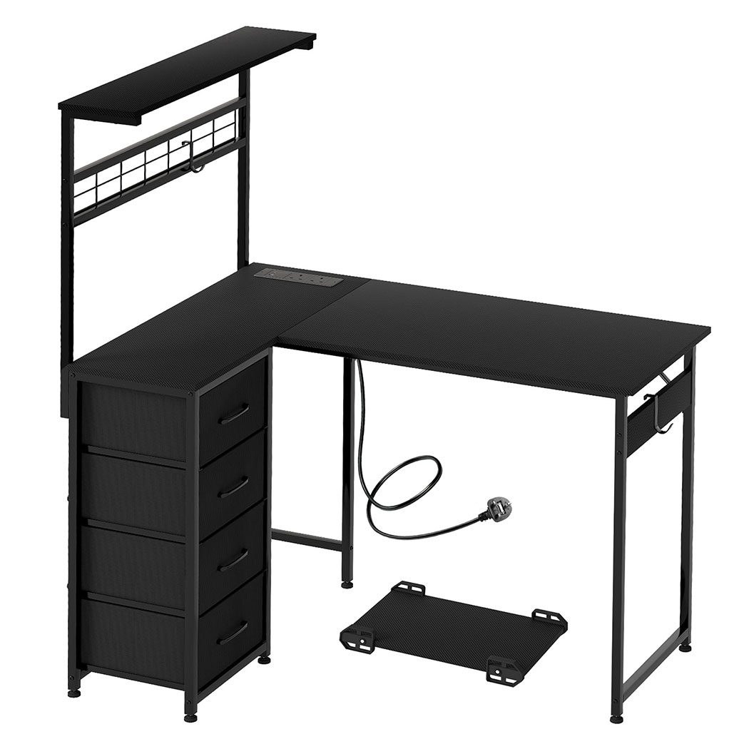 Levede   L-Shaped Gaming Desk Office Computer Table with Power Socket LED Drawers , BrandAlley