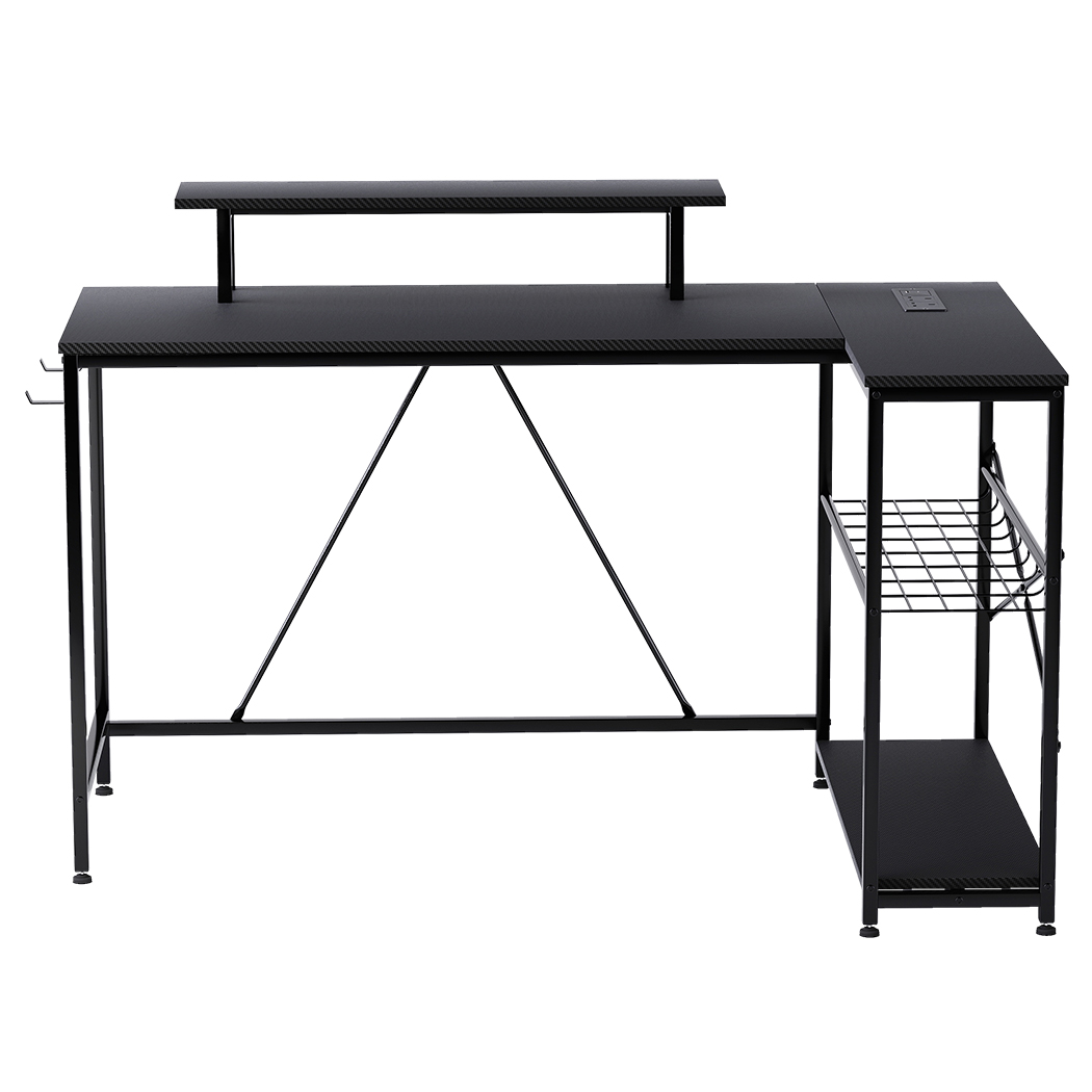 Levede    Black L-Shaped Gaming Desk Computer Table With Rgb Lights Power Outlets 132.5Cm , BrandAlley