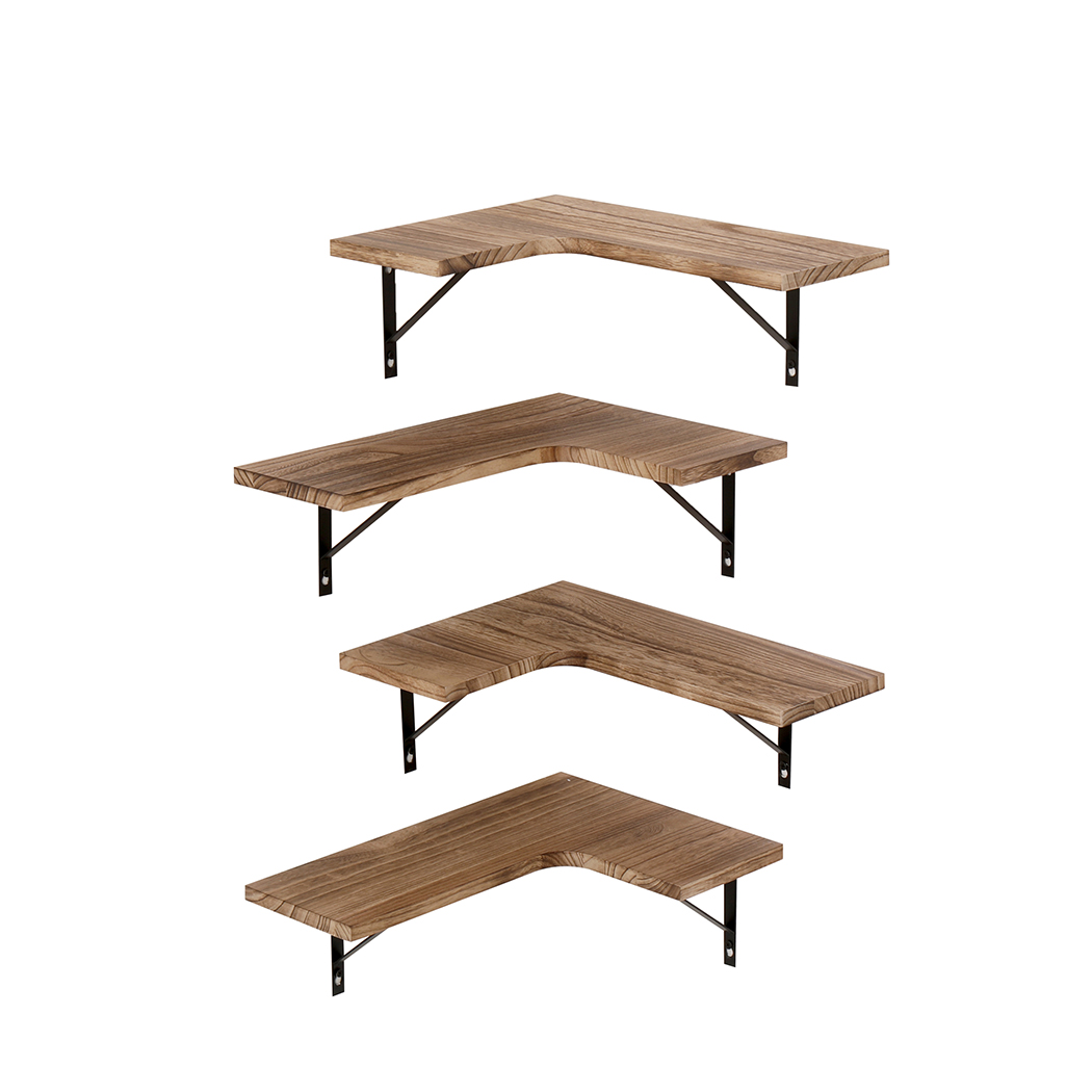 Levede    Brown 4Pc Corner Floating Shelves Wall L-Shaped Storage Wooden Display Shelf , BrandAlley