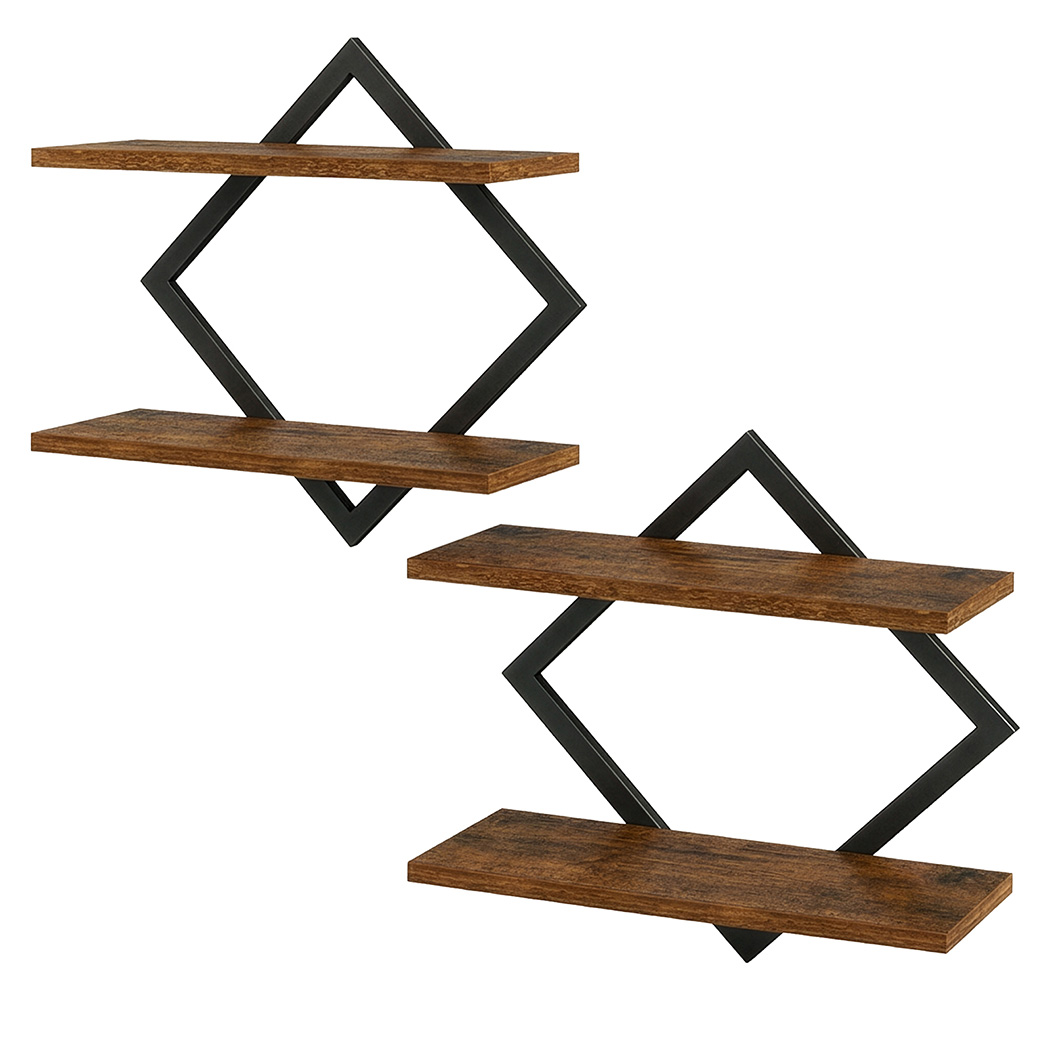 Levede   Floating Shelves Hanging Rustic Brown Stylish Wall Storage 2 Set , BrandAlley
