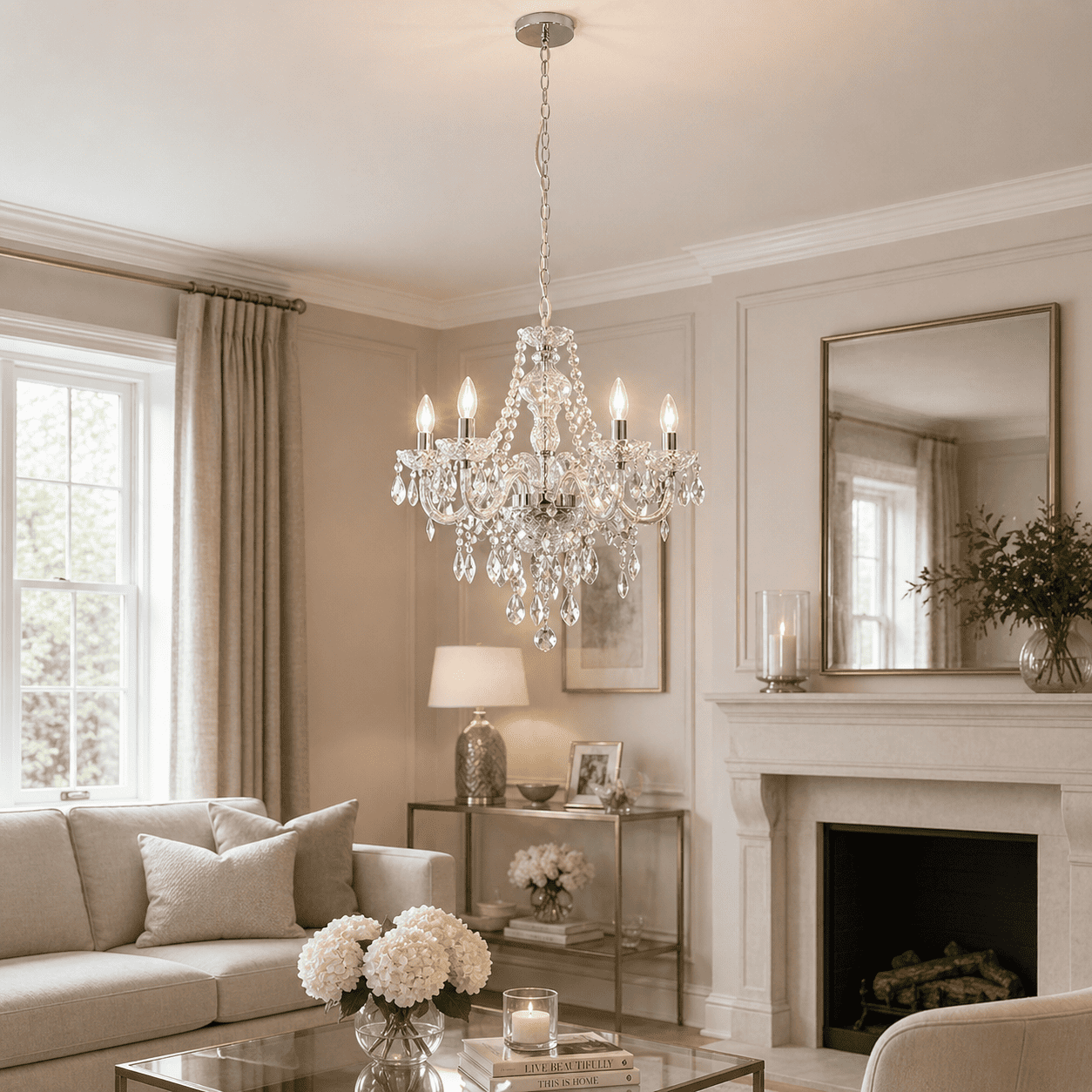 Pagazzi Lighting    Transparent Vivienne 5 Light Chrome & Clear Chandelier Ceiling Pendant , BrandAlley