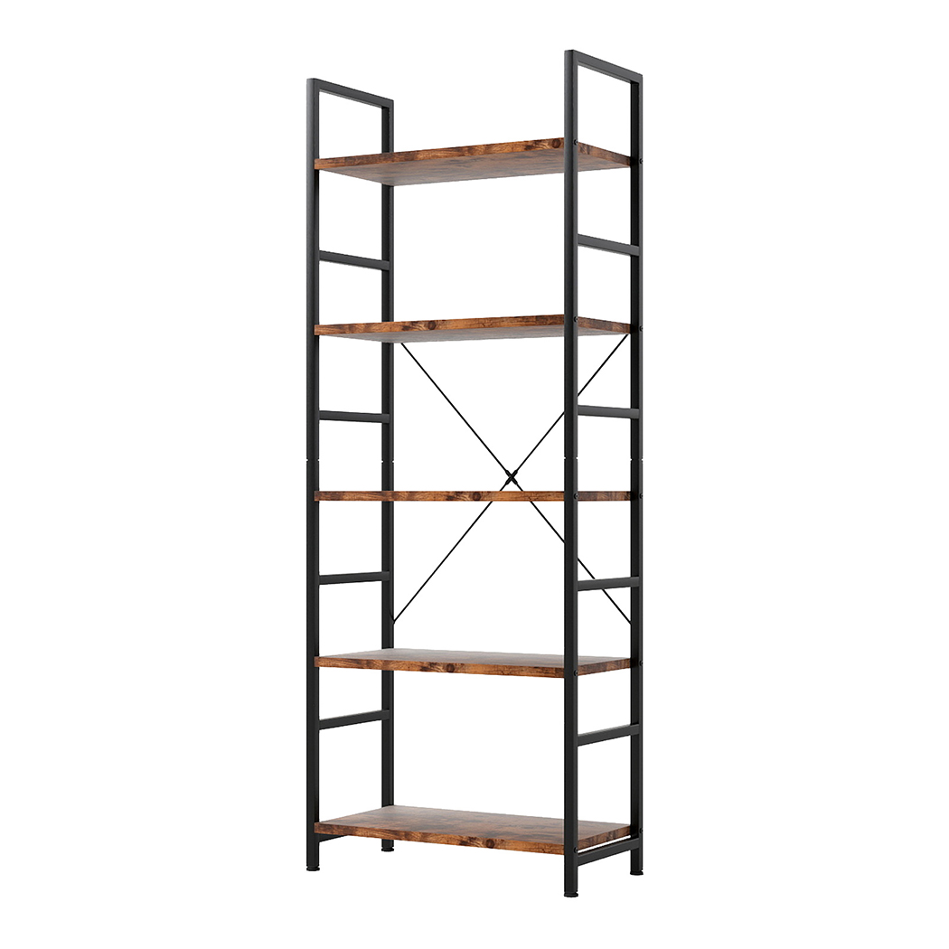 Levede    Brown Ladder Shelf Bookcase 5 Tier Bookshelf Display Cabinet Steel Heavy Duty , BrandAlley