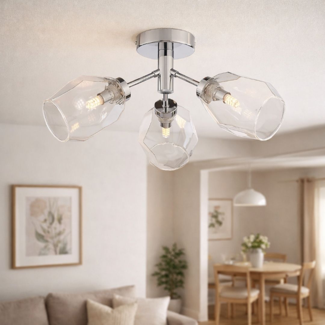 Pagazzi Lighting   Leonie 3-Light Polished Chrome Semi-Flush Ceiling Light , BrandAlley