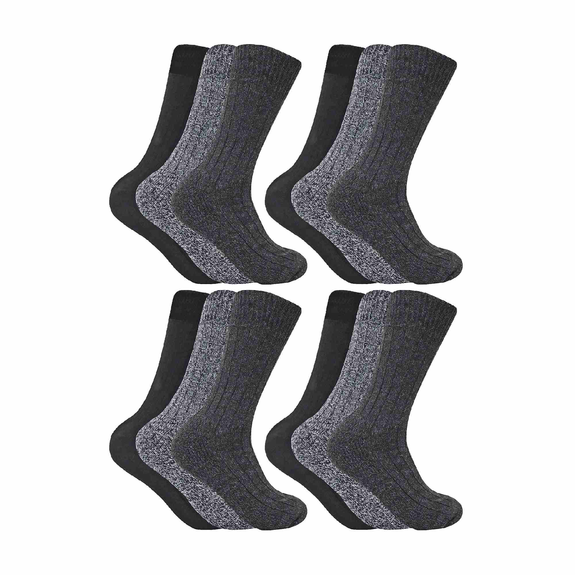 Sock Snob Men's  Grey 12 Pairs  Winter Warm Wool Blend Hiking Socks for Boots in Size 6/11, BrandAlley
