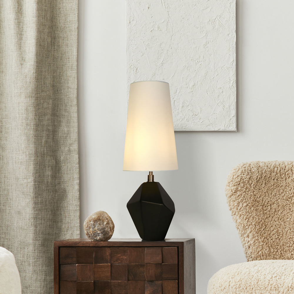 Searchlight   Apex 1Lt Table Lamp Antique Brass Metal Black Resin White , BrandAlley