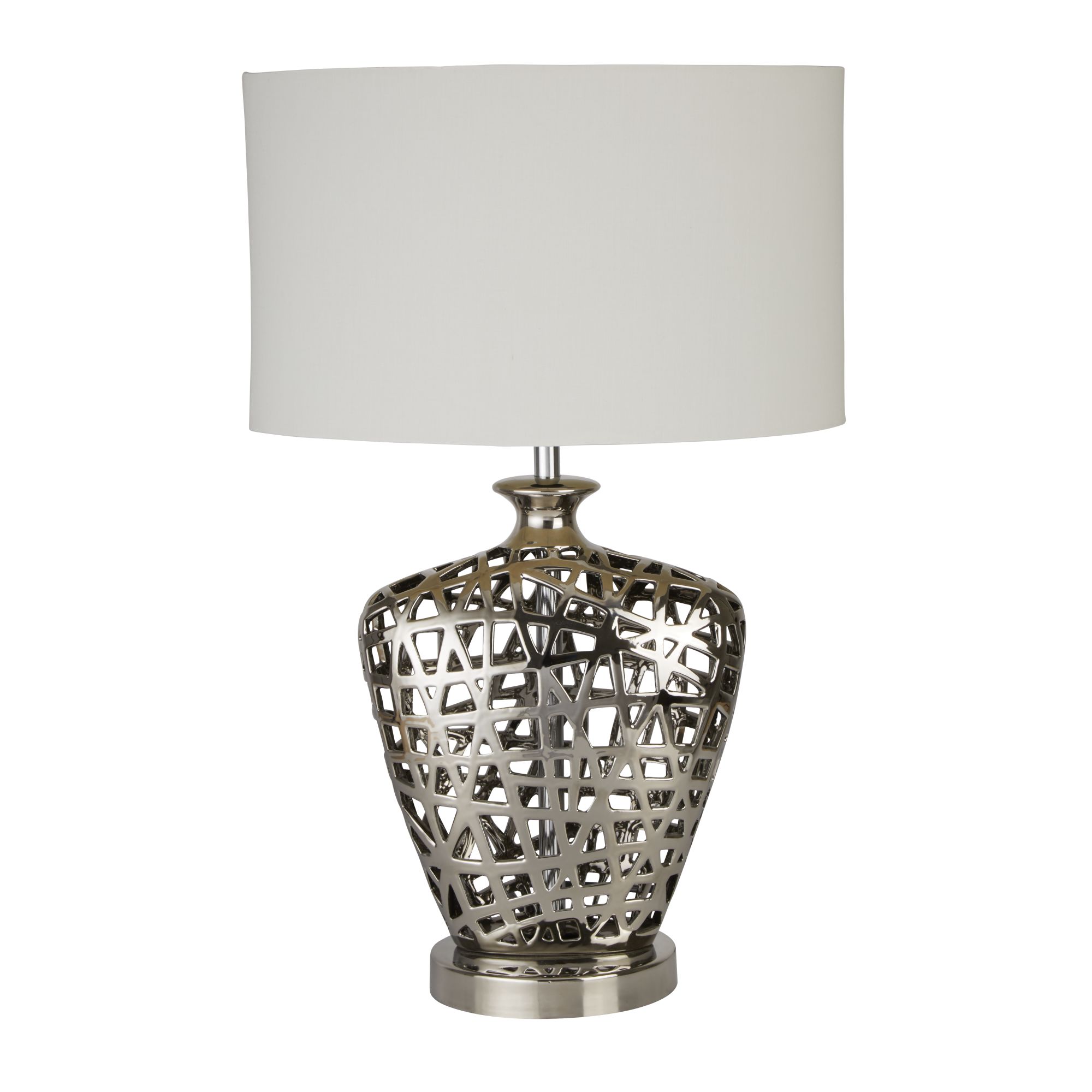Searchlight   Network Table Lamp - Chrome Ceramic& White Fabric Oval Shade , BrandAlley
