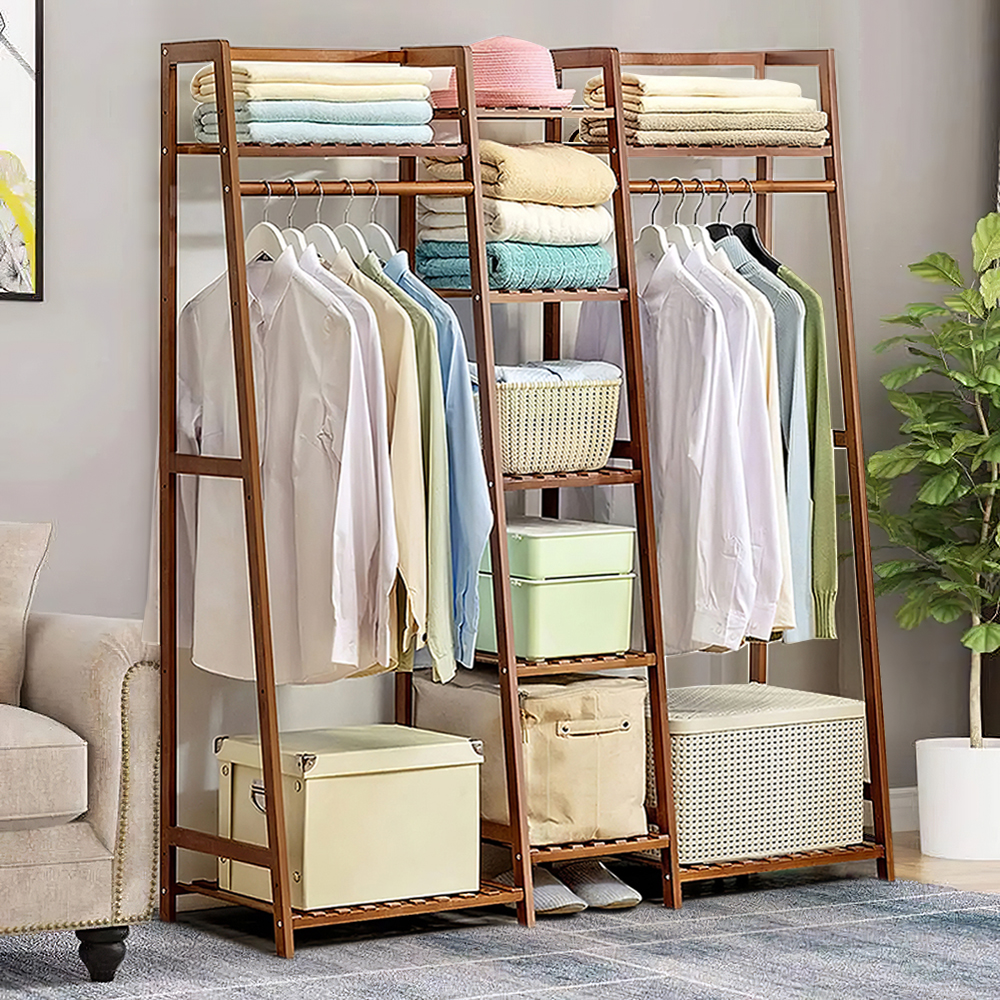 Living and Home   Bamboo Trapezoid Clothing Rack with 5-Tier Storage Shelves , BrandAlley