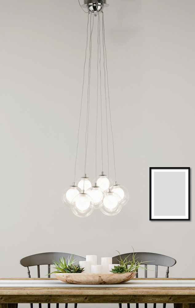 Searchlight   Cluster 7Lt Pendant - Chrome Metal & Clear & Crystal Sand , BrandAlley