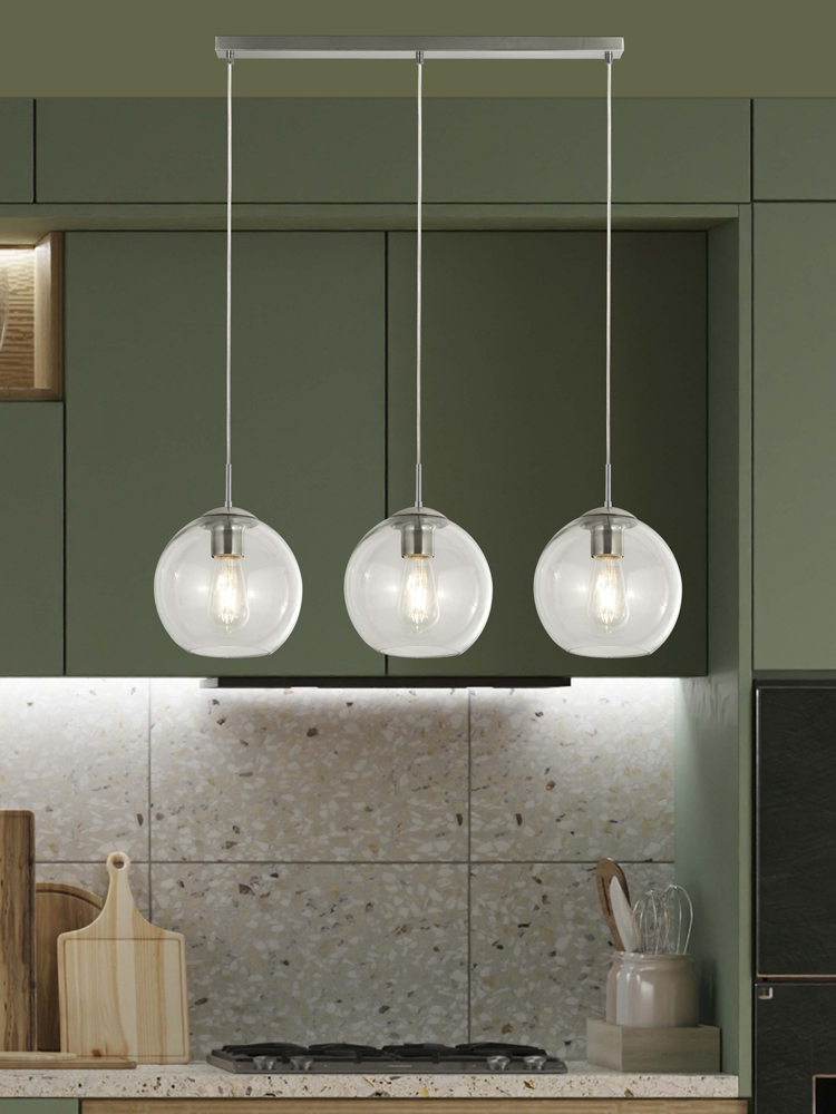 Searchlight   Balls 3Lt Bar Pendant - Chrome Metal & Clear Glass , BrandAlley