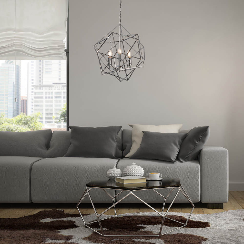 Searchlight   Cube 3Lt Pendant  - Polished Chrome Metal , BrandAlley