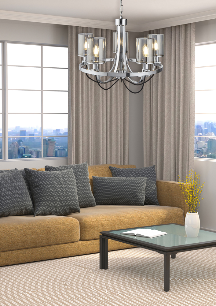 Searchlight   Catalina 5Lt Pendant - Chrome Metal & Smoked Glass , BrandAlley