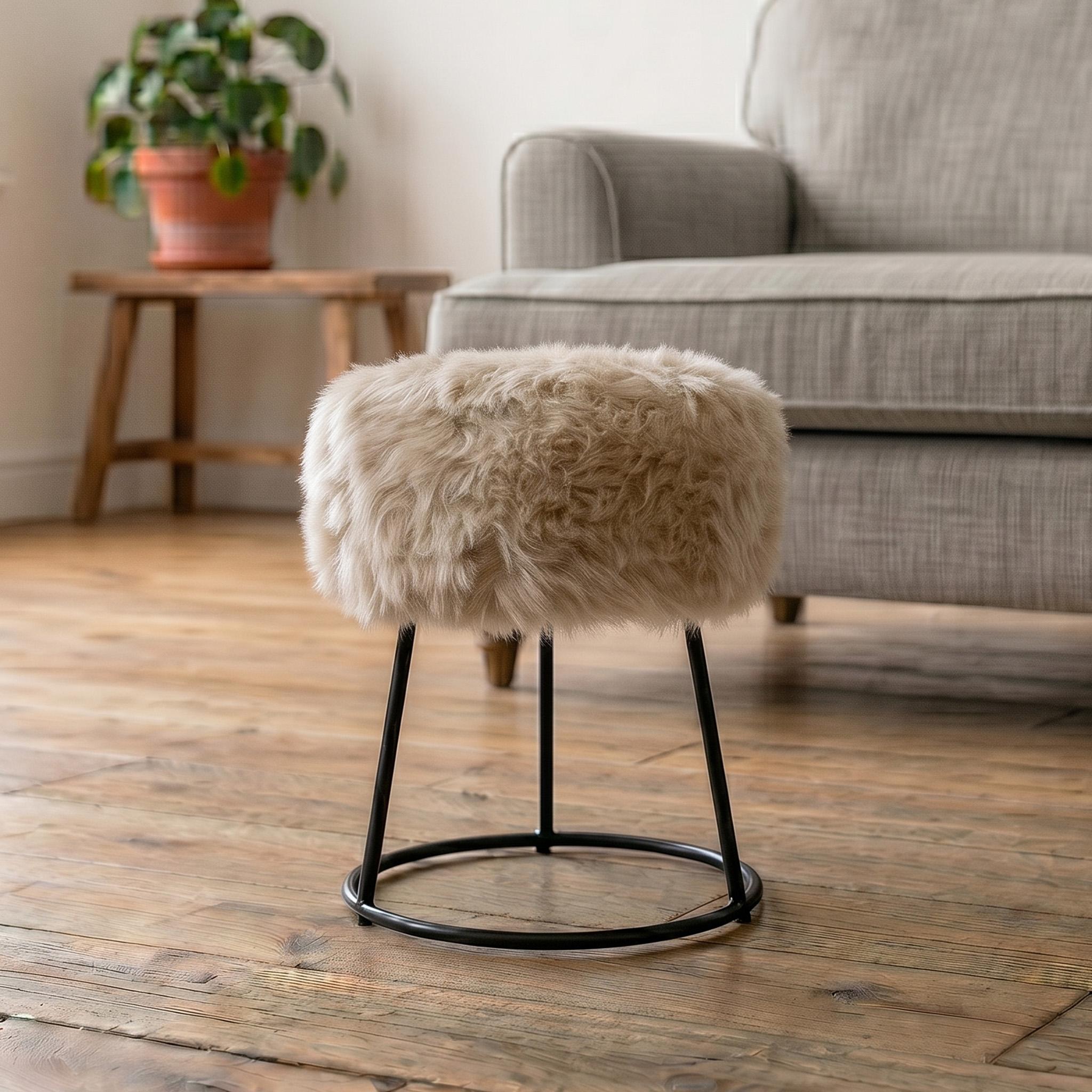 Native    Beige Sheepskin Stool - Metal Legs , BrandAlley