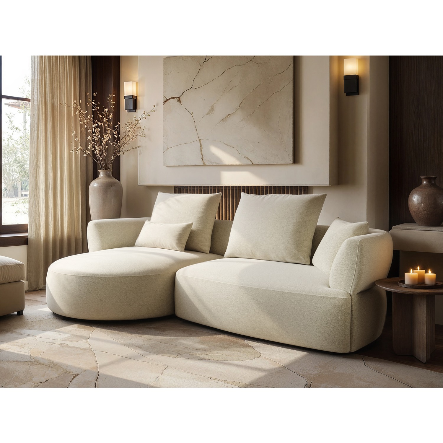 Solace+Co    Beige Lia Large Sofa Chenille in Size Large, BrandAlley