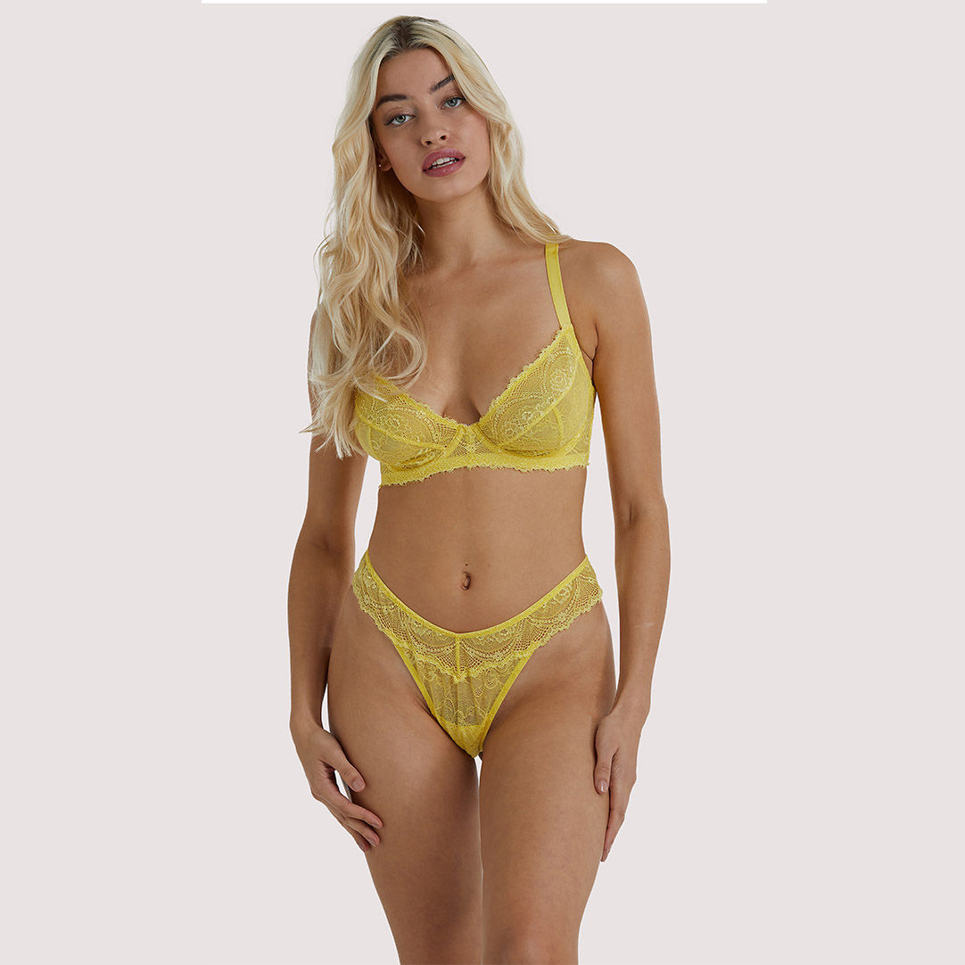 Wolf & Whistle Women's   Yellow Ariana Everyday Lace Thong in Size 8, BrandAlley