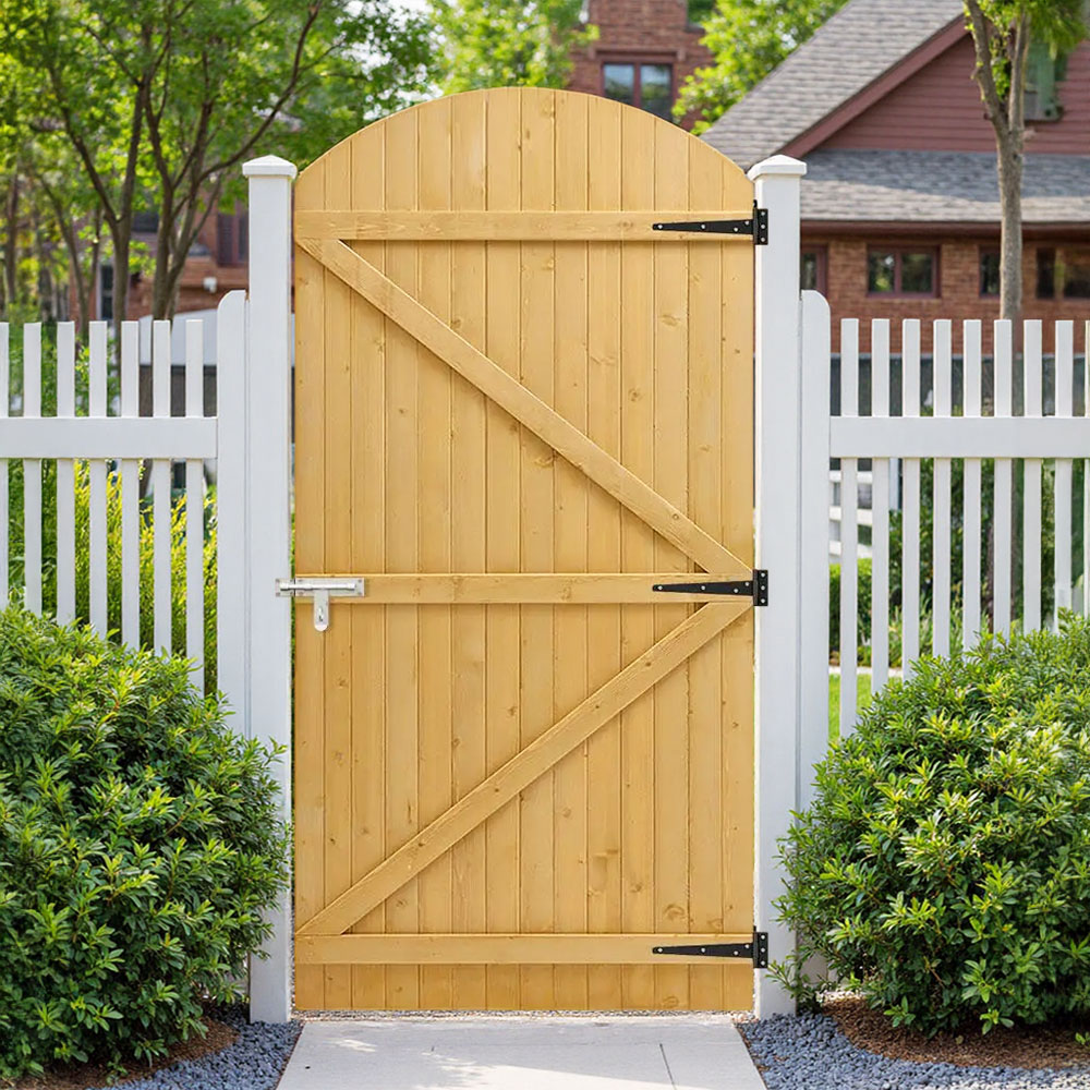 Living and Home   105cm W x 210cm H Arch Top Strong Wooden Garden Gate - Natural , BrandAlley