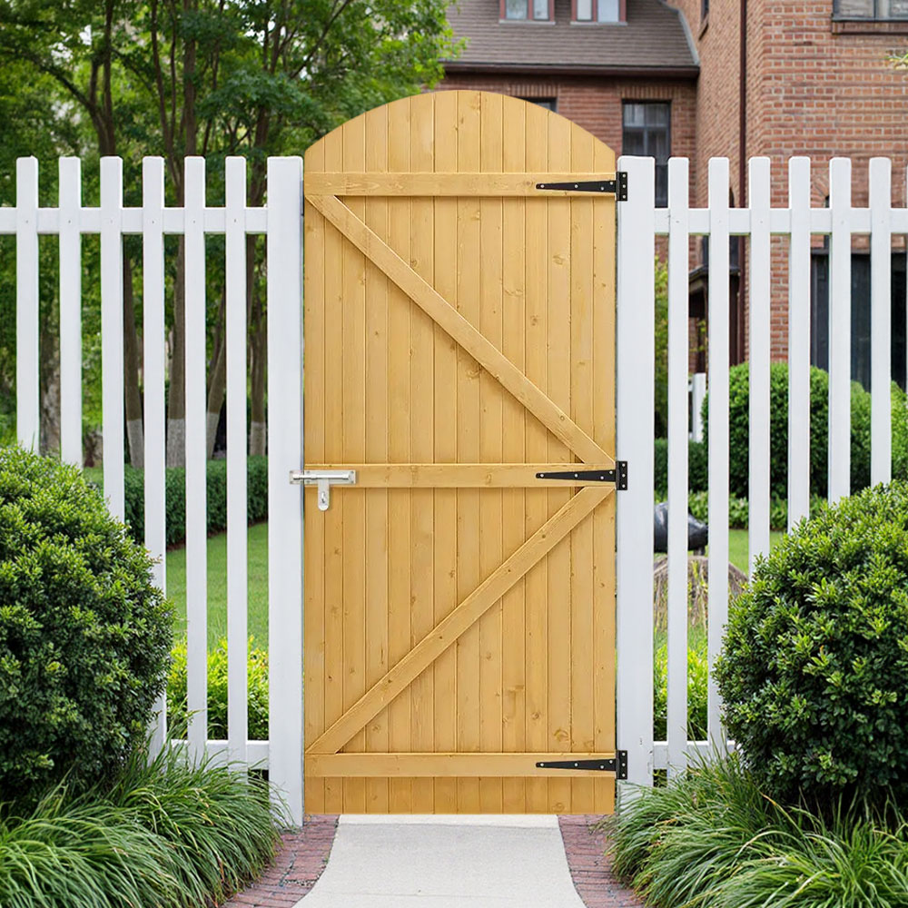 Living and Home   90cm W x 210cm H Arch Top Strong Wooden Garden Gate - Natural , BrandAlley